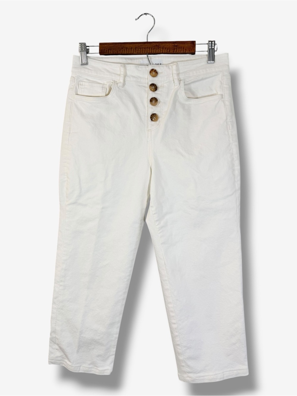 Loft White High Waist Wide Leg Jeans Size 27/4P Button Fly Sailor Front Classic